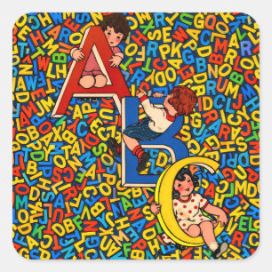 Sticker Carré Illustration de l'alphabet pour enfants ABC vintag