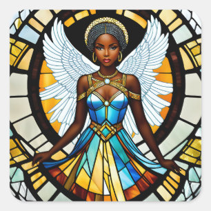 Sticker Carré Illustration de l'ange afro-américain en verre