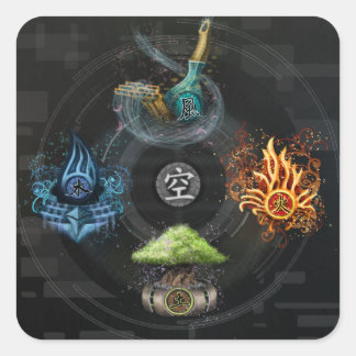 Sticker Carré Illustration de l'art kanji de cinq éléments Godai