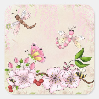 Sticker Carré Illustration de l'histoire de la fleur de cerisier