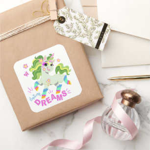 Sticker Carré Illustration de licorne mignonne #2