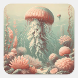 Sticker Carré Illustration de méduse vintage Art antique