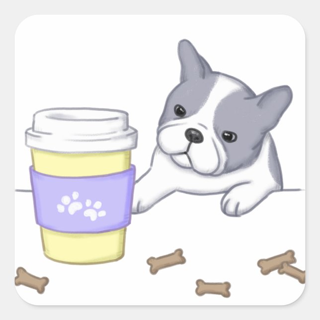 Sticker Carré Illustration de mignon chien, coupe et biscuits (Devant)