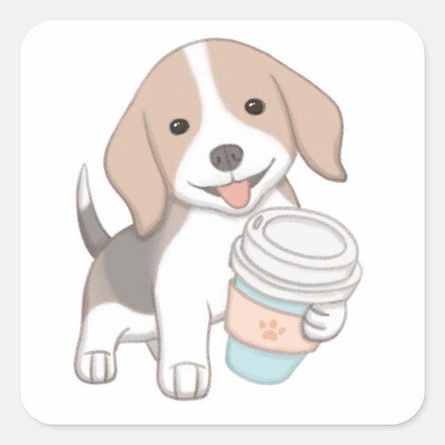 Sticker Carré Illustration de mignon chien et de coupe (Devant)