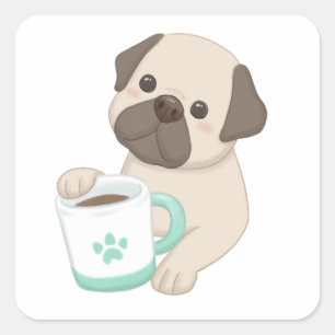 Sticker Carré Illustration de mignon chien et de muscade