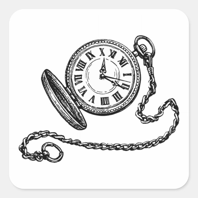 Sticker Carré Illustration de montre de poche victorienne vintag (Devant)