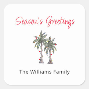 Sticker Carré Illustration de Noël de la plage de palmiers tropi