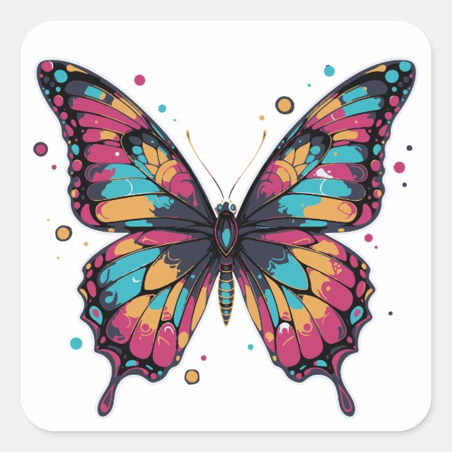 Sticker Carré Illustration de papillon coloré (Devant)