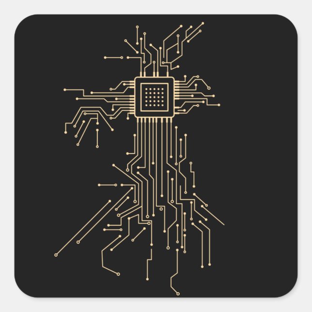 Sticker Carré Illustration de processeur d'ordinateur geek (Devant)