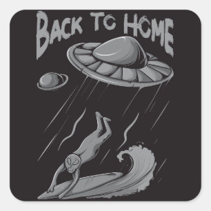 Sticker Carré Illustration de surf pour alien avec retour à la m