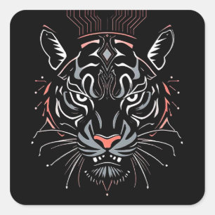 Sticker Carré Illustration de tête de tigre