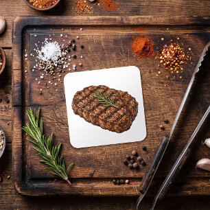 Sticker Carré Illustration de viande de BBQ Steak Ribeye grillé