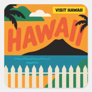 Sticker Carré Illustration de voyage des îles hawaïennes rétro v