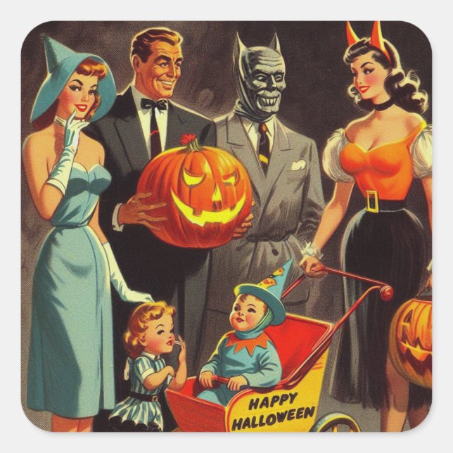 Sticker Carré Illustration d'Halloween vintage (Devant)