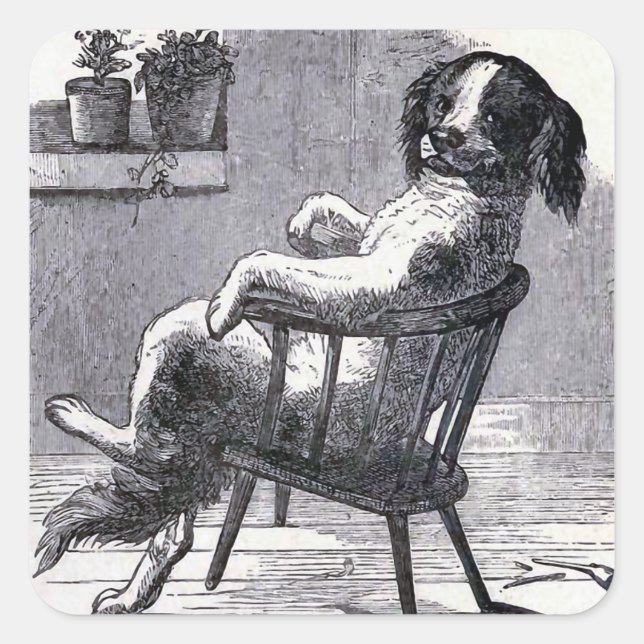 Sticker Carré Illustration "Dog Sitting in a Chair" (Devant)