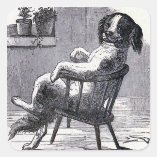 Sticker Carré Illustration "Dog Sitting in a Chair"