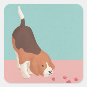 Sticker Carré Illustration du Beagle et du coeur mignon