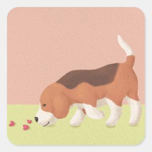 Sticker Carré Illustration du Beagle et du coeur mignon