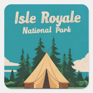 Sticker Carré Illustration du camping du parc national de l'Isle