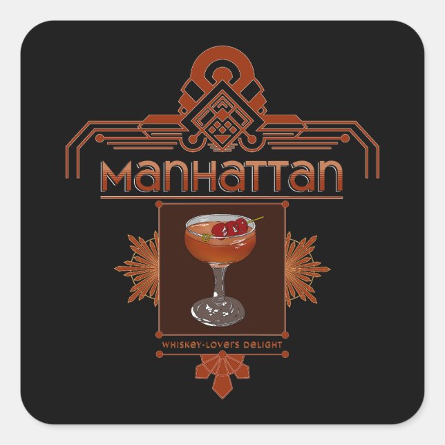 Sticker Carré Illustration du cocktail Retro Manhattan (Devant)