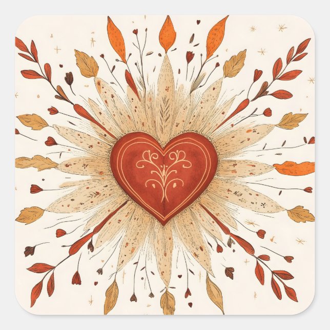 Sticker Carré Illustration du coeur du Boho (Devant)