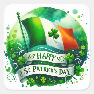 Sticker Carré Illustration du drapeau irlandais vert Jour de la 