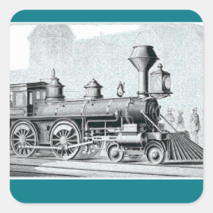 Sticker Carré Illustration du train à vapeur Vintage noir et bla