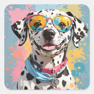 Sticker Carré illustration du visage d'un chien dalmatien heureu