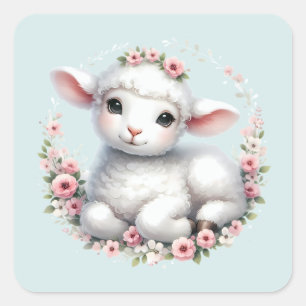 Sticker Carré Illustration d'un agneau mignon avec une couronne 