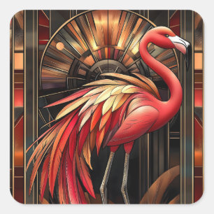 Sticker Carré Illustration d'un Flamant rose Art déco dynamique