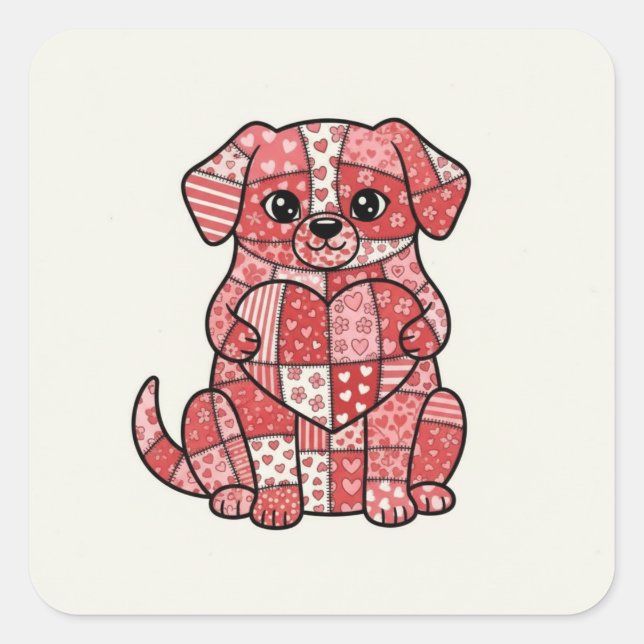 Sticker Carré Illustration d'un mignon chien en patchwork avec u (Devant)