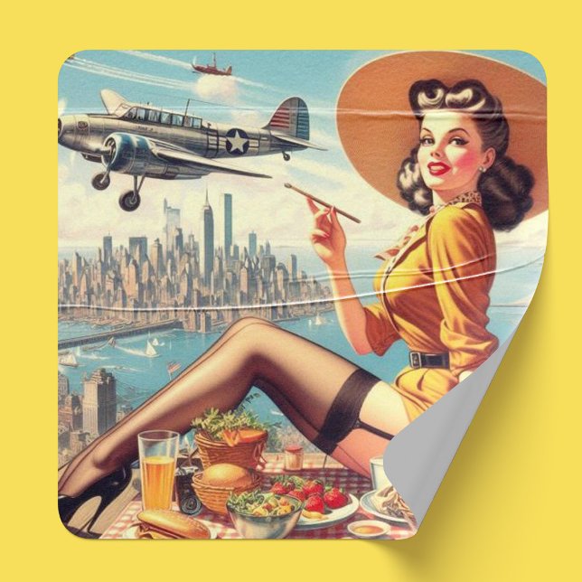 Sticker Carré Illustration d'une prise d'avion rétro (Créateur téléchargé)