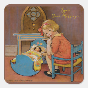 Sticker Carré Illustration Enfant bébé Art Vintage  