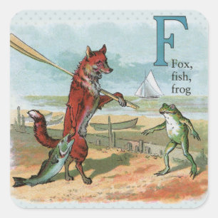 Sticker Carré Illustration fantaisiste de renard et de grenouill