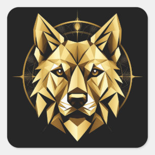 Sticker Carré Illustration géométrique de loup doré