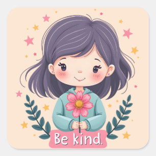 Sticker Carré Illustration Kawaii Mignonne "Soyez Gentil"