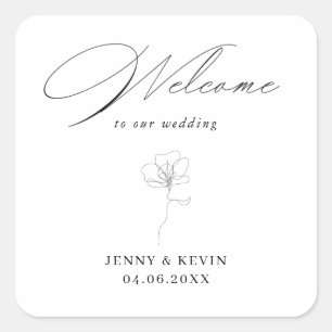 Sticker Carré Illustration main dessinée fleur bienvenue