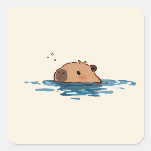 Sticker Carré Illustration minimaliste de capybara nageant