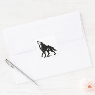 Sticker Carré Illustration minimaliste du loup en coups de pince