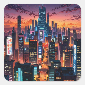 Sticker Carré Illustration of a big city at night
