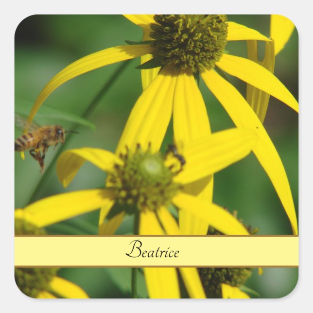 Sticker Carré Illustration personnalisée d'abeille vintage (Devant)