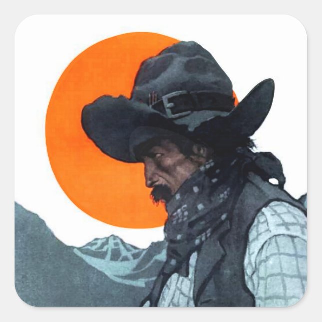 Sticker Carré Illustration pour le magazine Cowboy par NC Wyeth (Devant)