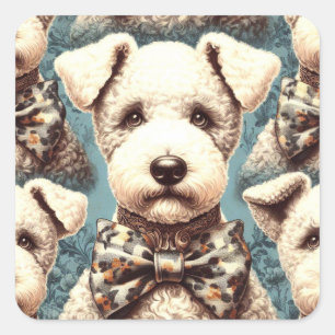 Sticker Carré Illustration Retro Bedlington Terrier