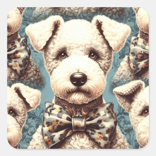 Sticker Carré Illustration Retro Bedlington Terrier (Devant)