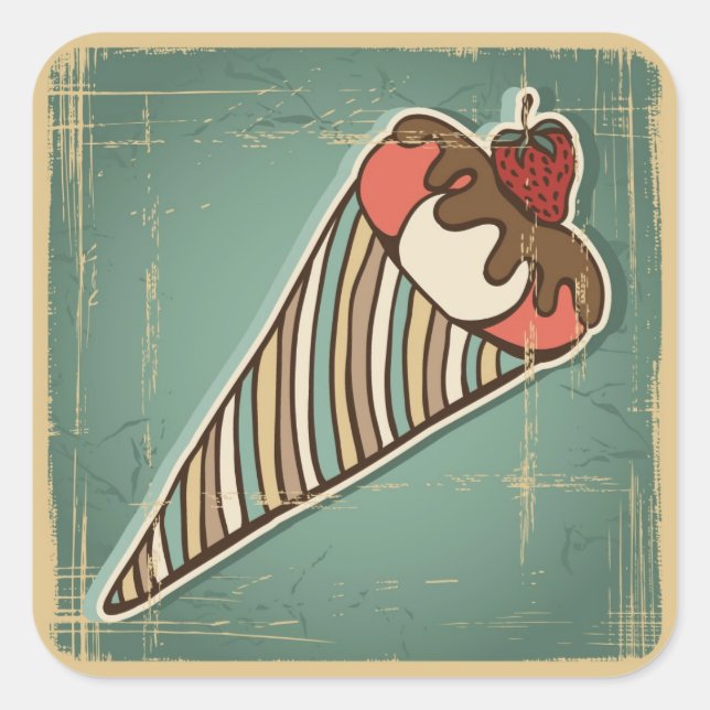 Sticker Carré Illustration rétrospective de la crème glacée (Devant)