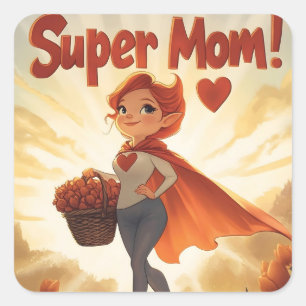 Sticker Carré Illustration Super Mom