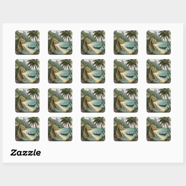 Sticker Carré Illustration tropicale de Thaïlande (Feuille)