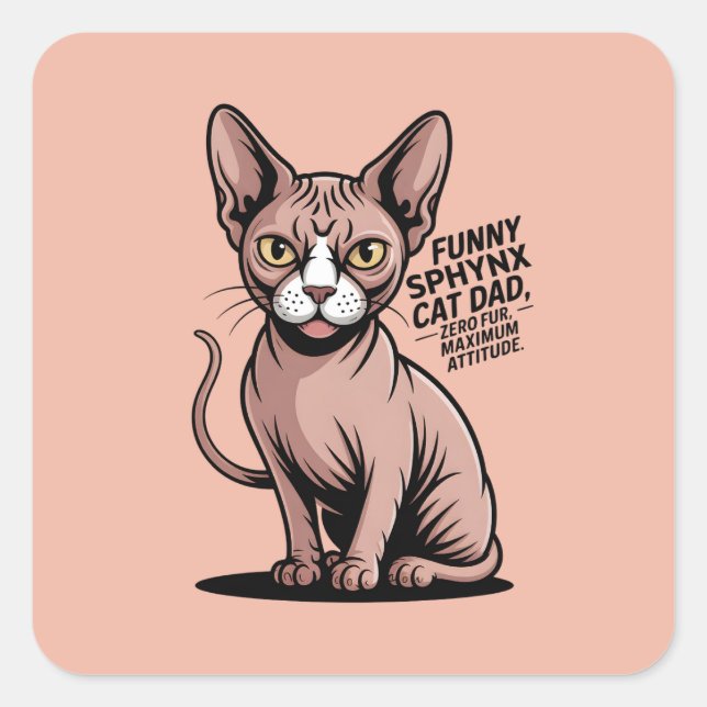 Sticker Carré Illustration vectorielle de papa chat Sphynx drôle (Devant)