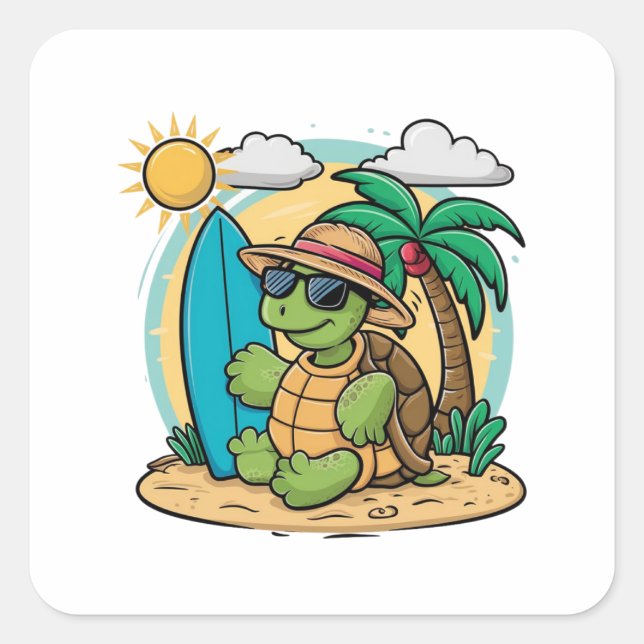 Sticker Carré Illustration vectorielle d'une tortue verte (Devant)