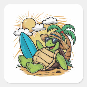 Sticker Carré Illustration vectorielle d'une tortue verte(1)